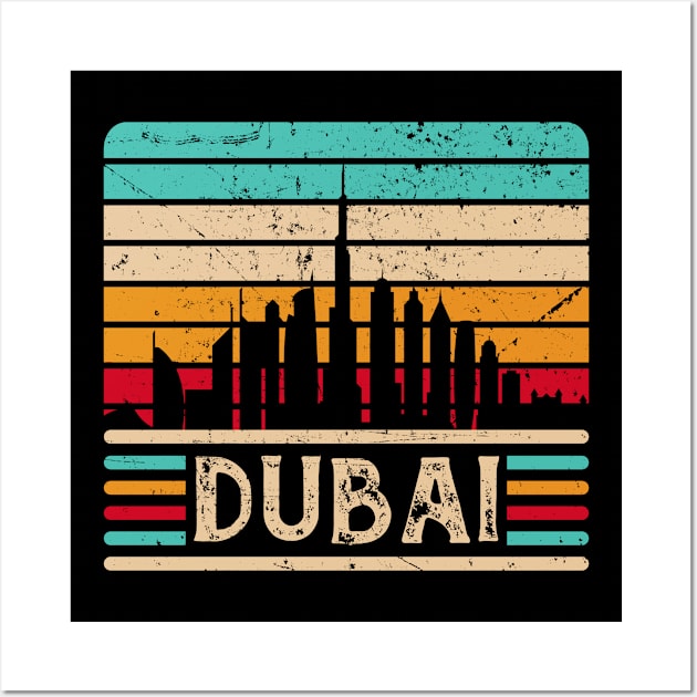 Dubai Skyline Vintage United Arab Emirates Wall Art by Foxxy Merch